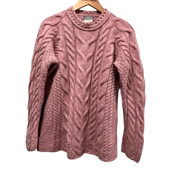 Carraig Donn Irish Wool Cable Knit Sweater, Pink XXL - Picture 1 of 11